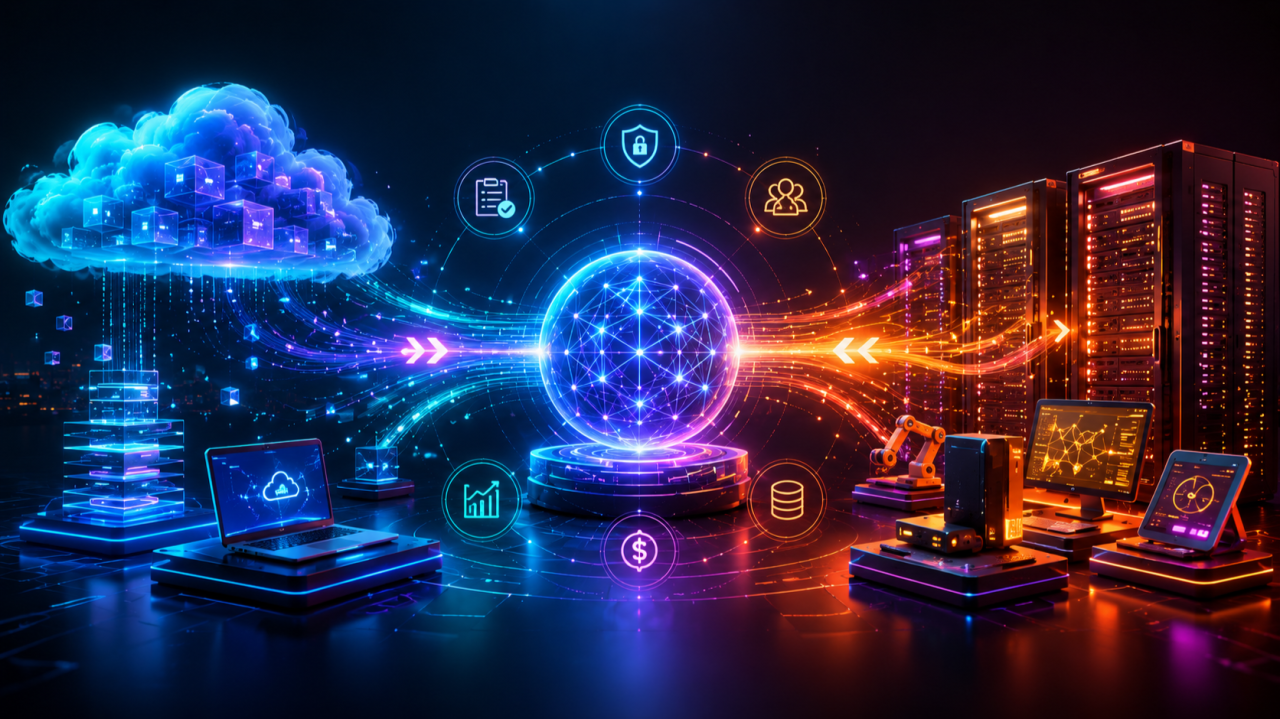 IA hybride en entreprise — architecture distribuée cloud, edge et endpoint